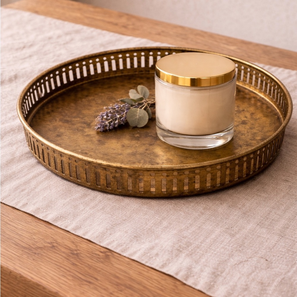 Vintage Brass Tray – 8” Round Catchall | Coffee Table / Vanity Decor